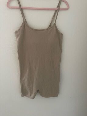 No Boundaries Ribbed Tank Romper in Taupe